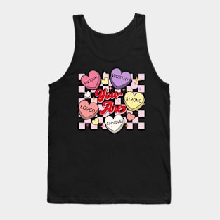 Retro Candy Heart Teacher Valentine_s Day You Are Enough Tank Top